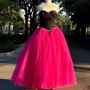 Mori Lee Black Pink Corset Gown Dress Size 19 20 Tulle Jewels Ball Quinceanera